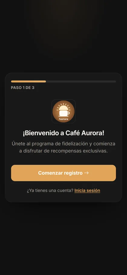 Pantalla de bienvenida del autorregistro de clientes en Fiderly.