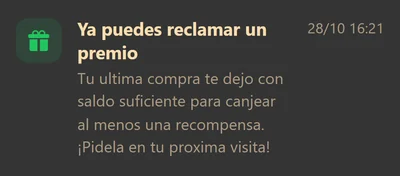 Notificación «Ya puedes reclamar un premio».